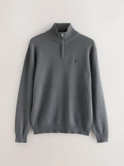 New Next Stag Logo N.Premium Regular Fit 100% Cotton Premium Quarter Zip Jumper Charcoal Grey