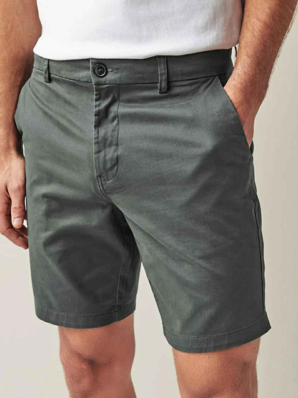 Next Charcoal Grey Straight Fit Stretch Chinos Shorts^ Shorts