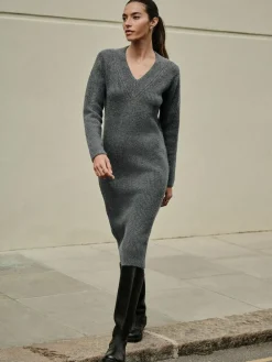 Best Next Super Soft V-Neck Midi Dress With Wool Charcoal Grey