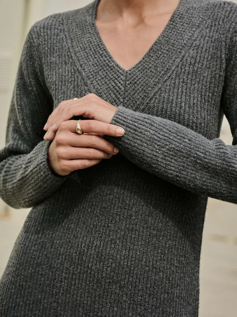 Best Next Super Soft V-Neck Midi Dress With Wool Charcoal Grey