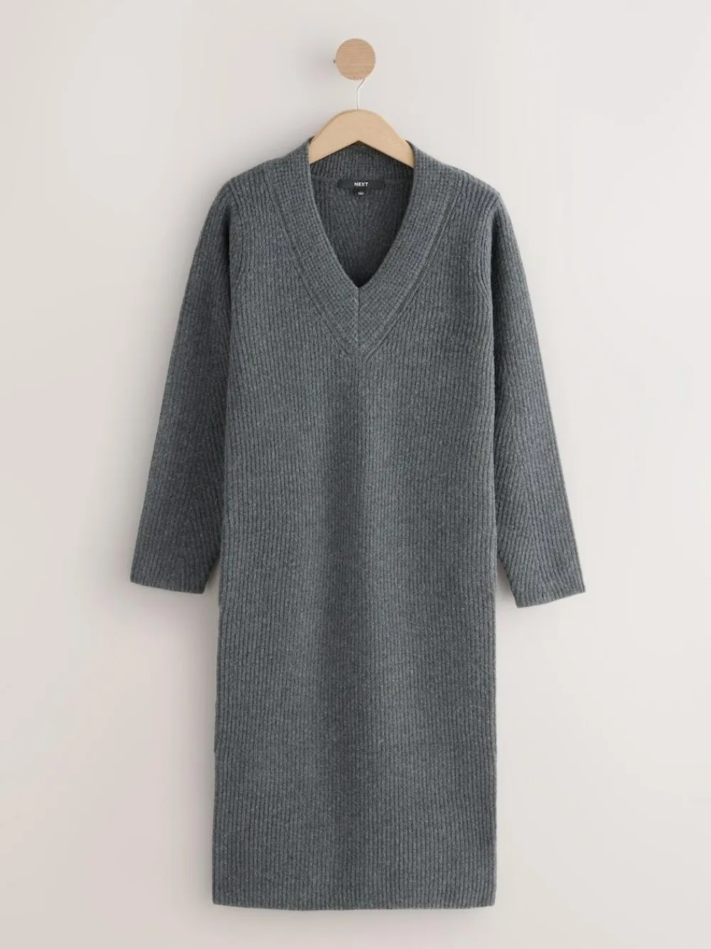 Best Next Super Soft V-Neck Midi Dress With Wool Charcoal Grey
