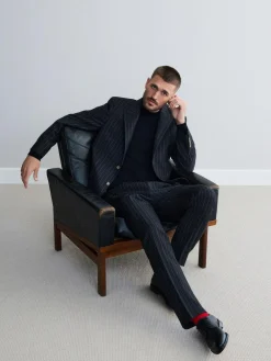 Discount Next Charcoal Grey Tailored Fit Tailored Fit Signature Empire Mills 100% British Wool Stripe Suit Jacket