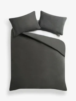 Online Next Charcoal Grey Teddy Fleece Duvet Cover and Pillowcase Set