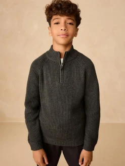Next Utility Zip Neck Knitted Jumper (3-16yrs)^BOY Knitwear & Sweaters|Knitwear