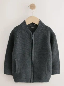 Next Charcoal Grey Zip Through Cardigan (3mths-7yrs)^BOY Knitwear|Knitwear