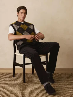 Next Charcoal Grey/Ochre Yellow Relaxed Fit Argyle Knitted V-Neck Tank with Wool^ Knitwear|Knitwear