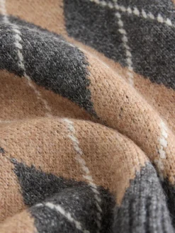 Outlet Next Knitted Crew Neck Jumper (3-16yrs) Charcoal Grey/Tan Brown Argyle