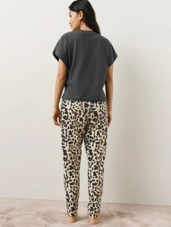 Next Charcoal Leopard Short Sleeve Pyjamas^Women Pyjamas|All Night & Lounge