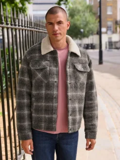 Sale Next Check Borg Lined Trucker Jacket