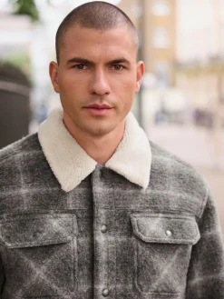 Sale Next Check Borg Lined Trucker Jacket