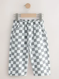 Next Checkerboard/Blue Stripe Pull On Wide Trousers 2 Pack (3mths-7yrs)^BOY Pants & Leggings|Multipacks