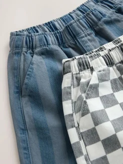 Next Checkerboard/Blue Stripe Pull On Wide Trousers 2 Pack (3mths-7yrs)^BOY Pants & Leggings|Multipacks
