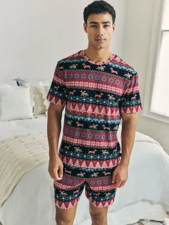 Chelsea Peers Blue Christmas Dog Fairisle Print Short Pyjamas Set^ Pyjamas