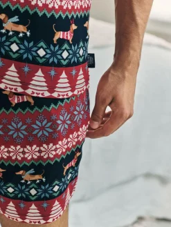 Chelsea Peers Blue Christmas Dog Fairisle Print Short Pyjamas Set^ Pyjamas