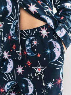 Chelsea Peers Blue Cotton Mystic Moon Print Long Pyjamas Set^Women All Night & Lounge|Pyjamas