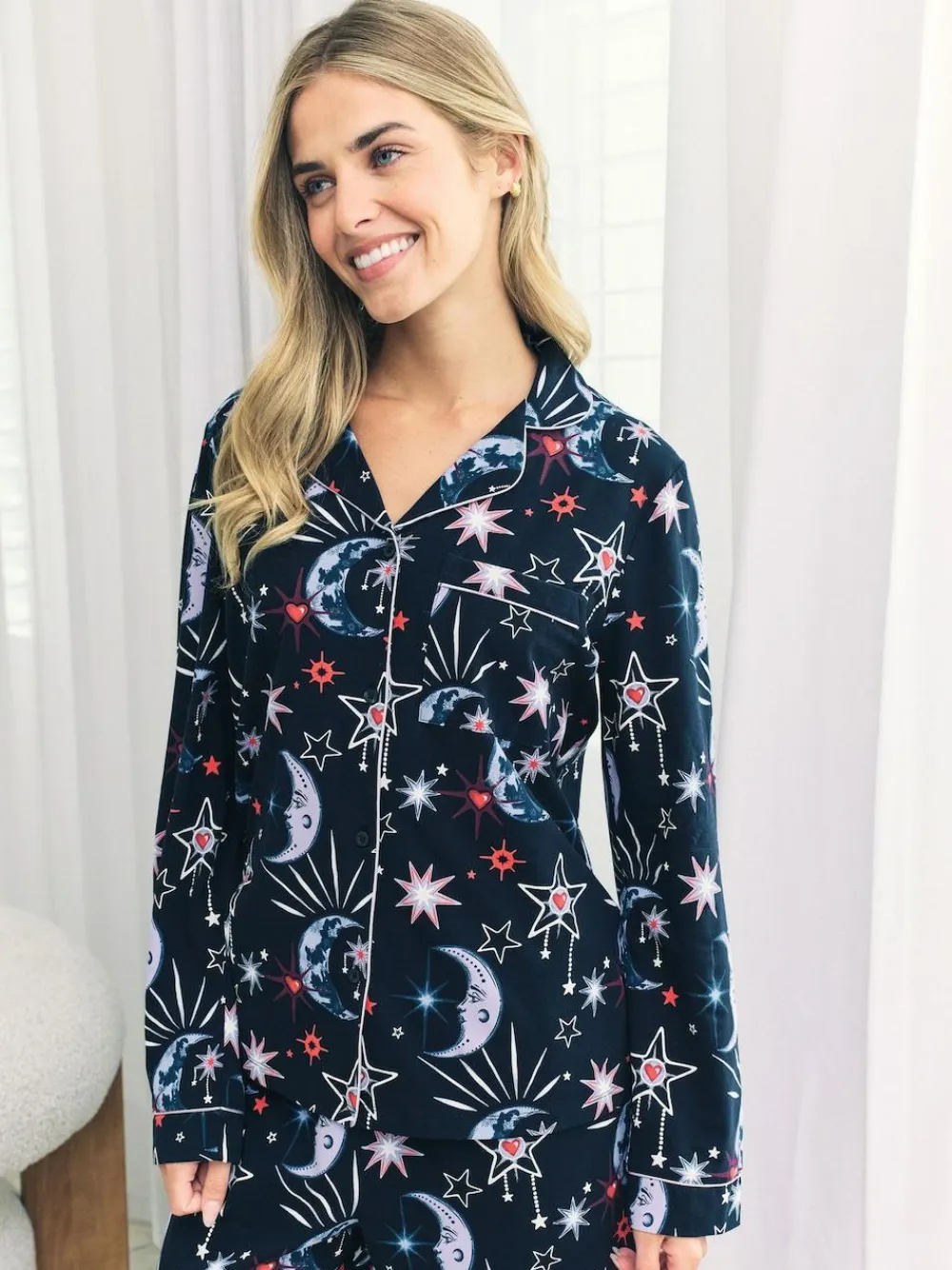 Chelsea Peers Blue Cotton Mystic Moon Print Long Pyjamas Set^Women All Night & Lounge|Pyjamas