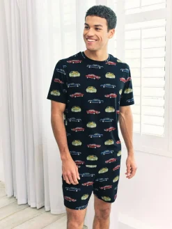 Chelsea Peers Blue Driving Leopards Print Short Pyjamas Set^ Pyjamas