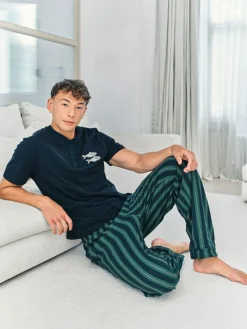 Chelsea Peers Blue Embroidered Fish Henley Stripe Long Pyjama Set^ Pyjamas