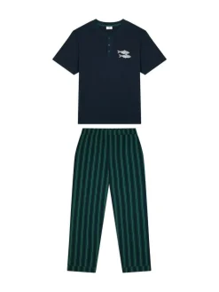 Chelsea Peers Blue Embroidered Fish Henley Stripe Long Pyjama Set^ Pyjamas