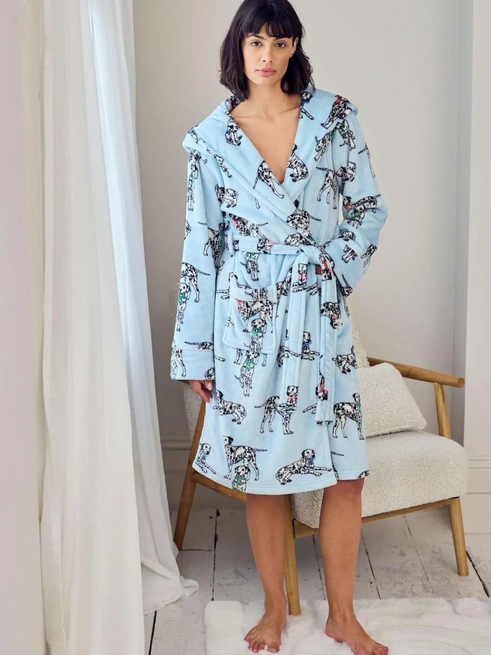 Chelsea Peers Blue Fleece Dalmatian Dogs Print Dressing Gown^Women Bathrobes