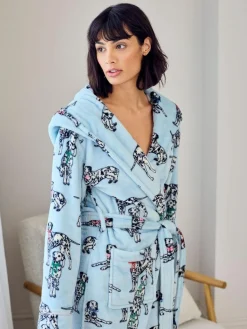 Chelsea Peers Blue Fleece Dalmatian Dogs Print Dressing Gown^Women Bathrobes