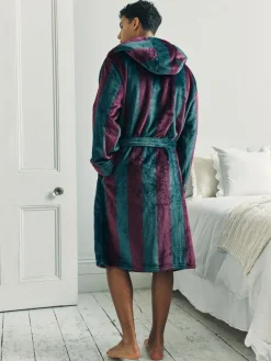 Outlet Chelsea Peers Blue Fleece Stripe Hooded Dressing Gown