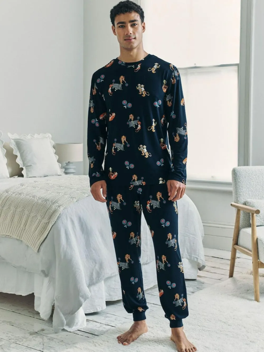 Chelsea Peers Blue Padel Tennis Tiger Print Long Pyjamas Set^ Pyjamas