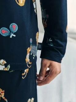 Chelsea Peers Blue Padel Tennis Tiger Print Long Pyjamas Set^ Pyjamas