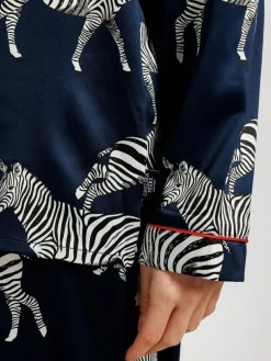 Hot Chelsea Peers Blue Satin Zebra Print Long Pyjama Set