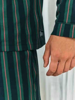 Outlet Chelsea Peers Blue Stripe Button Up Long Pyjamas Set