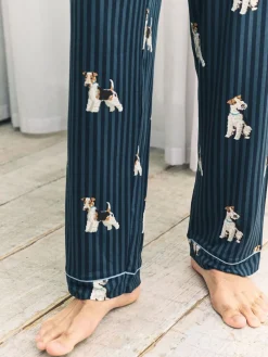 Chelsea Peers Blue Terrier Dog Stripe Print Long Pyjama Bottoms^ Pyjamas