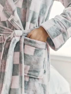 Chelsea Peers Cream Fleece Check Hooded Dressing Gown^Women Bathrobes