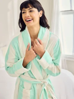 Chelsea Peers Green Cotton Towelling Stripe Dressing Gown^Women Bathrobes