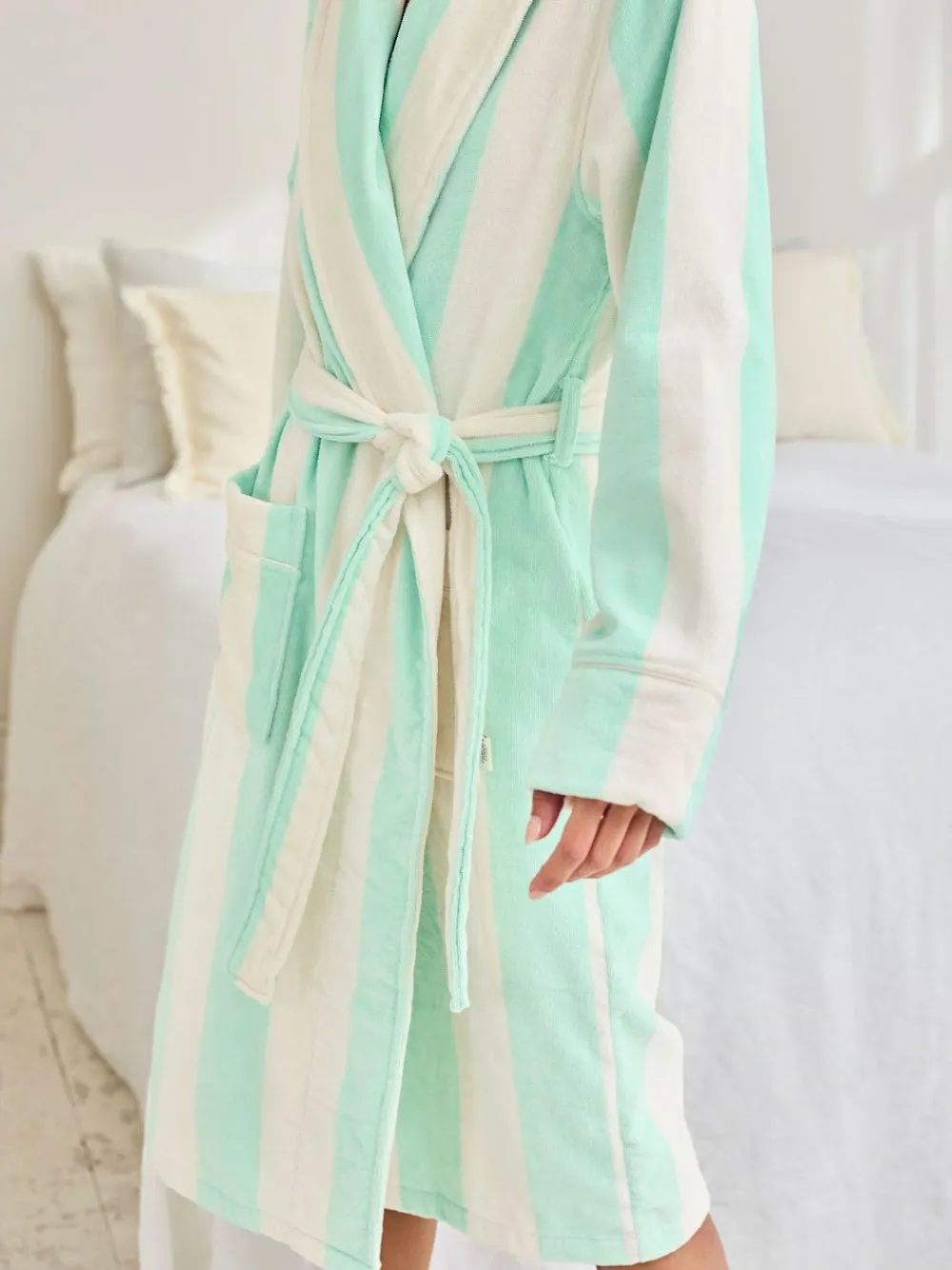 Chelsea Peers Green Cotton Towelling Stripe Dressing Gown^Women Bathrobes