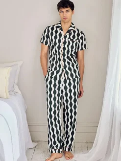 Chelsea Peers Green Cotton Poplin Wavy Stripe Long Pyjamas Set^ Pyjamas