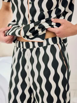 Chelsea Peers Green Cotton Poplin Wavy Stripe Long Pyjamas Set^ Pyjamas