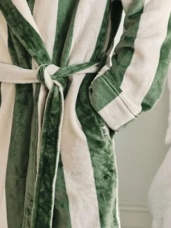 Chelsea Peers Green Fleece Stripe Hooded Dressing Gown^ Bathrobe