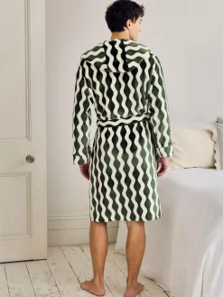 Chelsea Peers Green Fleece Wavy Stripe Hooded Dressing Gown^ Bathrobe