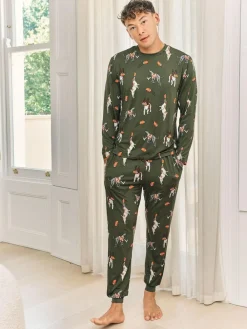 Chelsea Peers Green Rugby Dogs Print Long Pyjamas Set^ Pyjamas