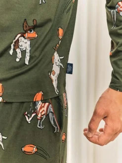 Chelsea Peers Green Rugby Dogs Print Long Pyjamas Set^ Pyjamas