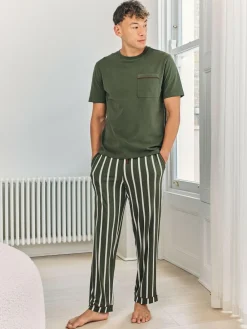 Online Chelsea Peers Green Stripe Crew Long Pyjamas Set