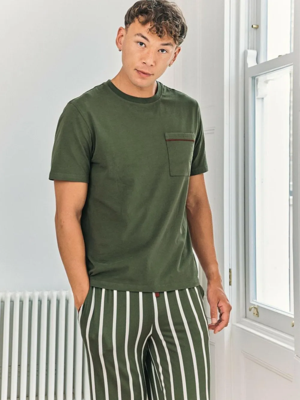 Online Chelsea Peers Green Stripe Crew Long Pyjamas Set