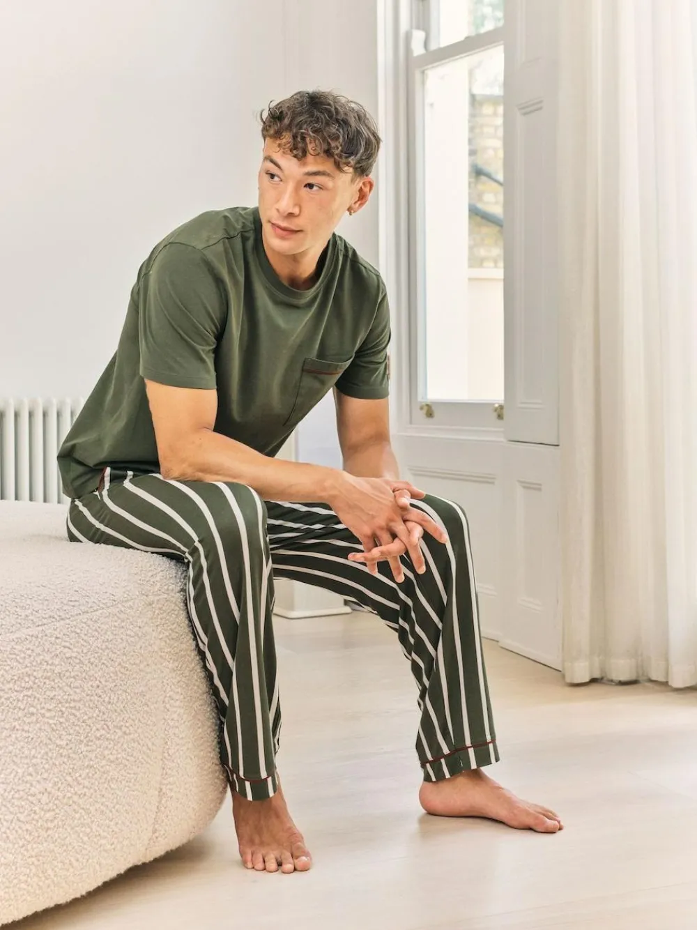 Online Chelsea Peers Green Stripe Crew Long Pyjamas Set