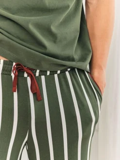 Online Chelsea Peers Green Stripe Crew Long Pyjamas Set