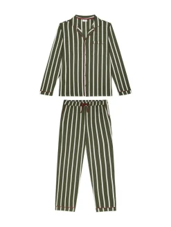Chelsea Peers Green Stripe Button Up Long Pyjamas Set^ Pyjamas