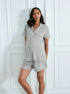 Sale Chelsea Peers Maternity TENCEL™ Modal Short Button Up Pyjamas Set Grey