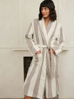 Chelsea Peers Natural Fleece Stripe Dressing Gown^Women Bathrobes
