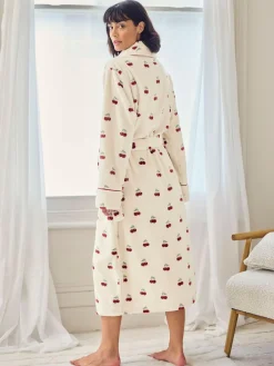 Hot Chelsea Peers Natural Fleece Cherry Print Long Dressing Gown