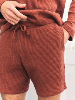 Hot Chelsea Peers Orange Short Waffle Long Joggers Lounge Bottoms - Rust