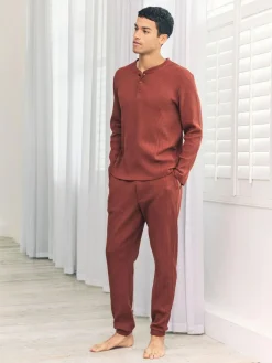 Chelsea Peers Orange Trouser Waffle Long Joggers Lounge Bottoms - Rust^ Pyjamas